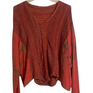Deep V-Neck Sweater w/ Tie Dye Sleeves - Size S/M